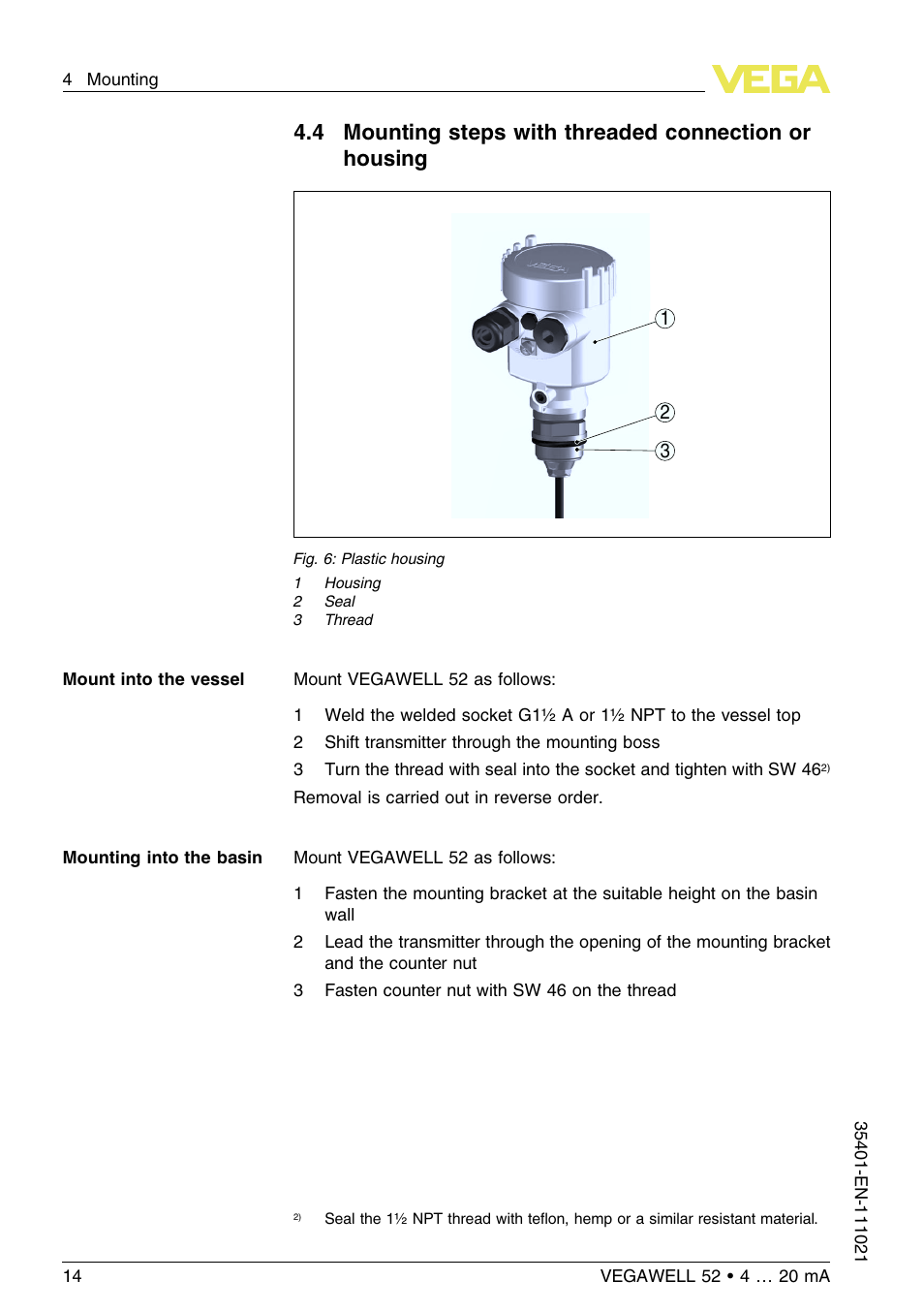 VEGA VEGAWELL 52 4 … 20 mA User Manual | Page 14 / 40