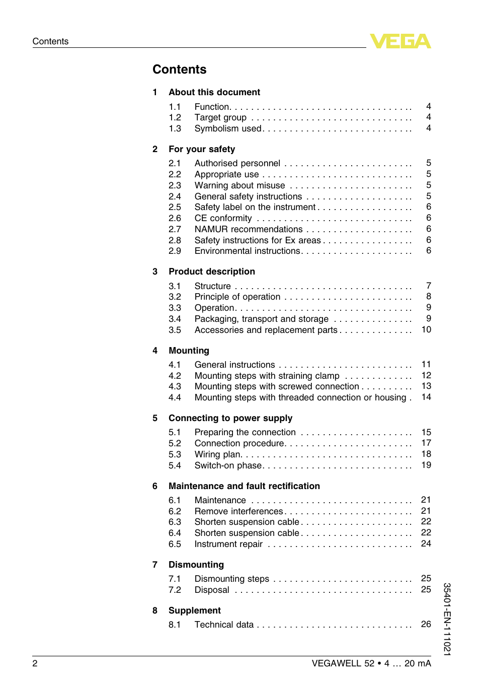VEGA VEGAWELL 52 4 … 20 mA User Manual | Page 2 / 40