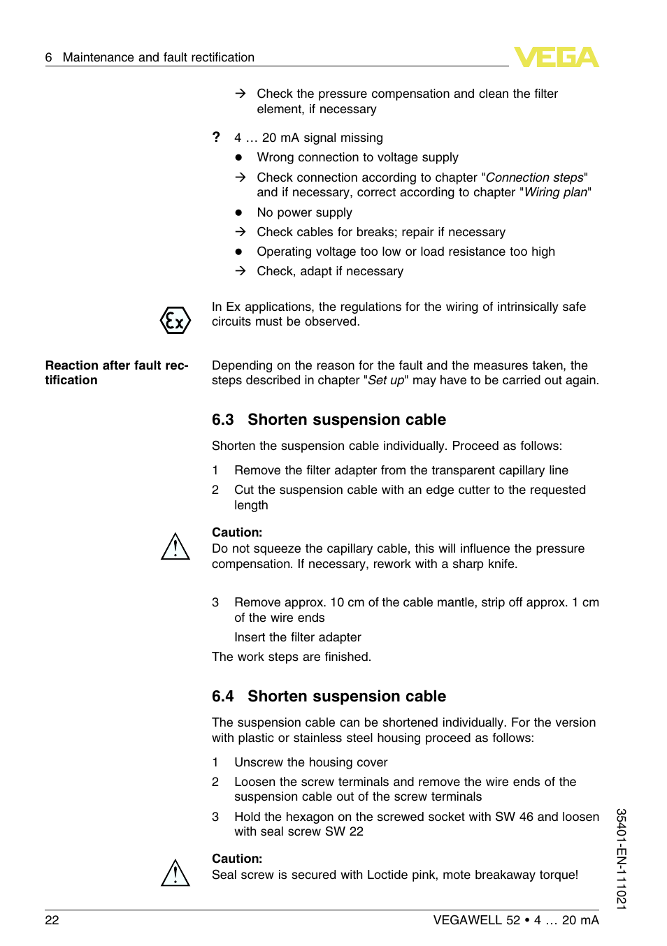 3 shorten suspension cable, 4 shorten suspension cable | VEGA VEGAWELL 52 4 … 20 mA User Manual | Page 22 / 40