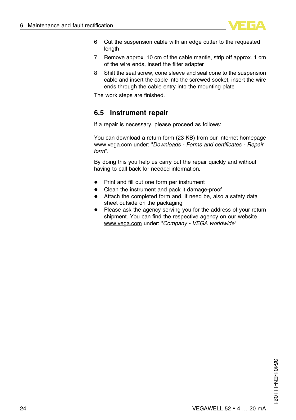 5 instrument repair | VEGA VEGAWELL 52 4 … 20 mA User Manual | Page 24 / 40