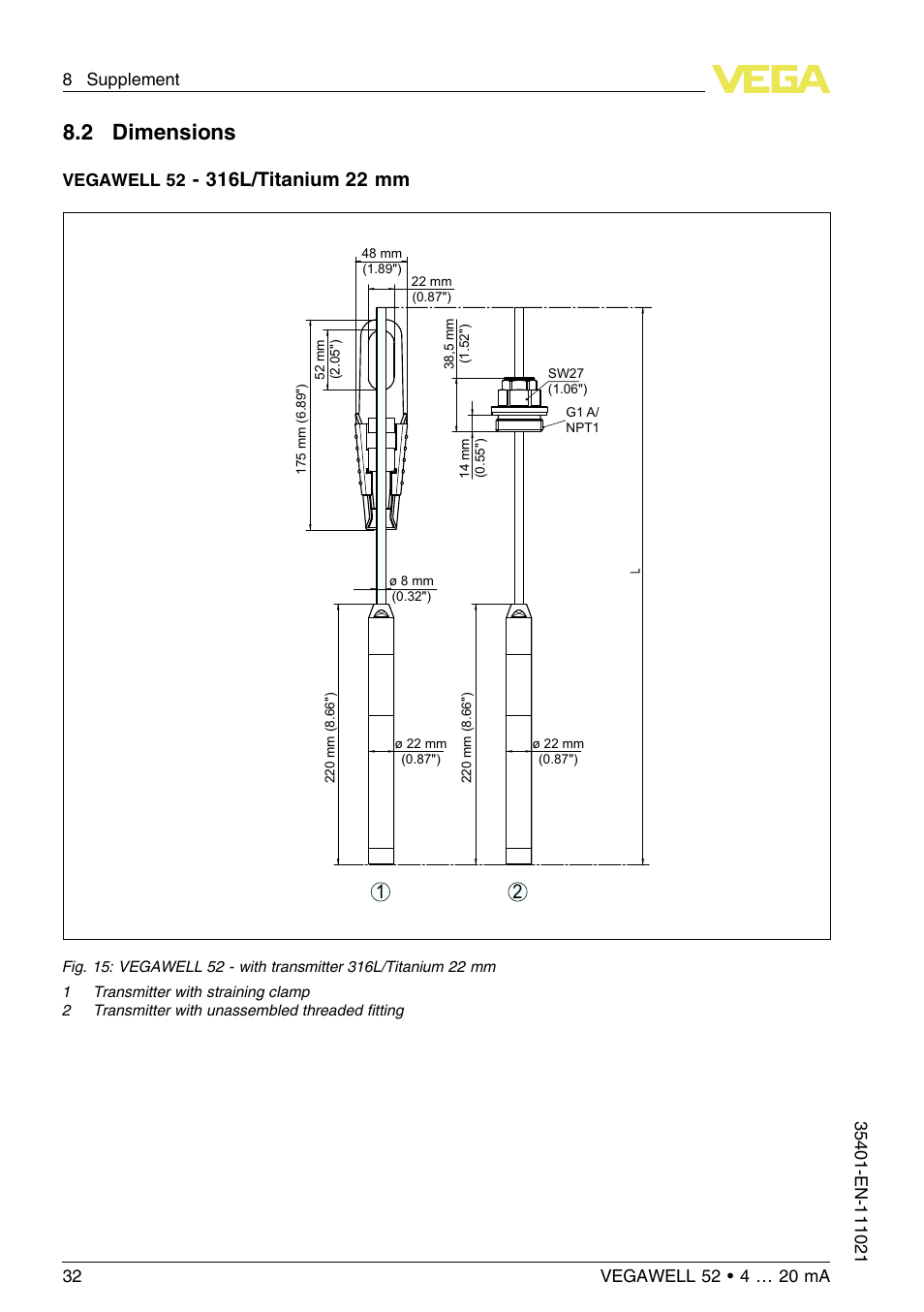 2 dimensions | VEGA VEGAWELL 52 4 … 20 mA User Manual | Page 32 / 40