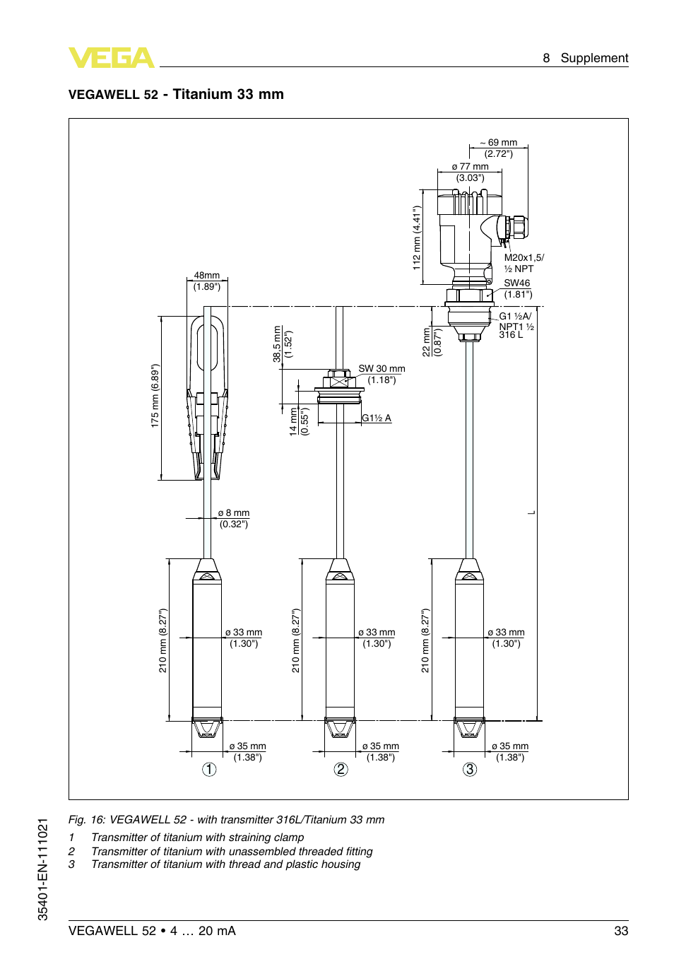 Titanium 33 mm | VEGA VEGAWELL 52 4 … 20 mA User Manual | Page 33 / 40