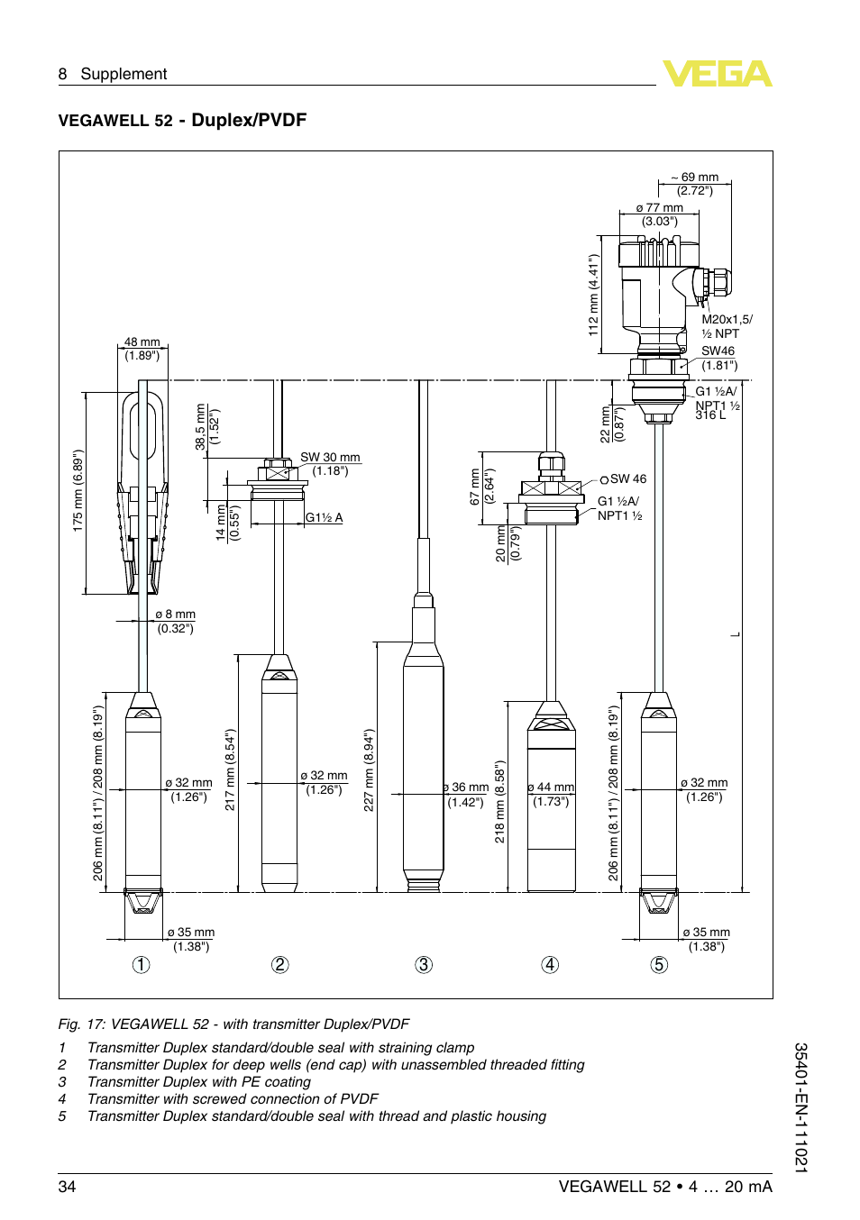 Duplex/pvdf, Vegawell 52 | VEGA VEGAWELL 52 4 … 20 mA User Manual | Page 34 / 40