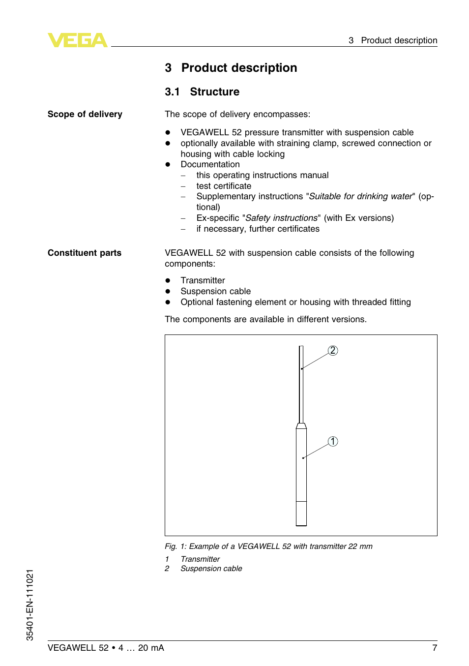 3 product description, 1 structure, 3product description | VEGA VEGAWELL 52 4 … 20 mA User Manual | Page 7 / 40