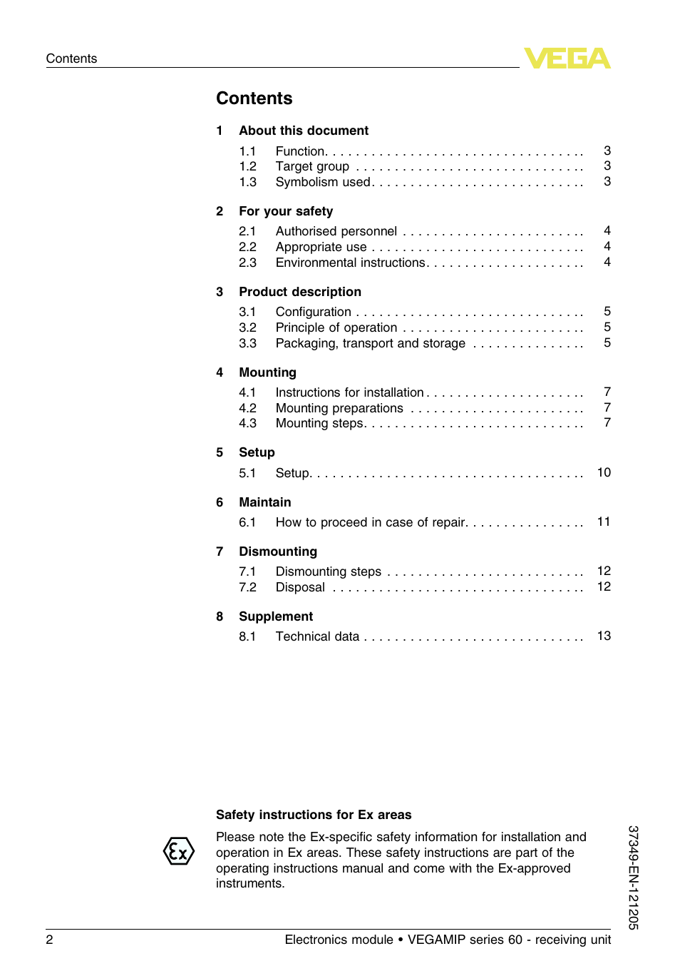 VEGA VEGAMIP series 60 - receiving unit User Manual | Page 2 / 16