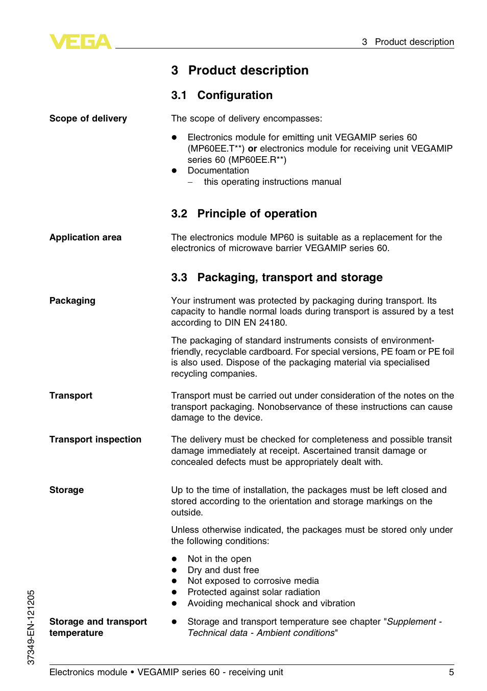 3 product description, 1 configuration, 2 principle of operation | 3 packaging, transport and storage, 3product description, 1 conﬁguration | VEGA VEGAMIP series 60 - receiving unit User Manual | Page 5 / 16