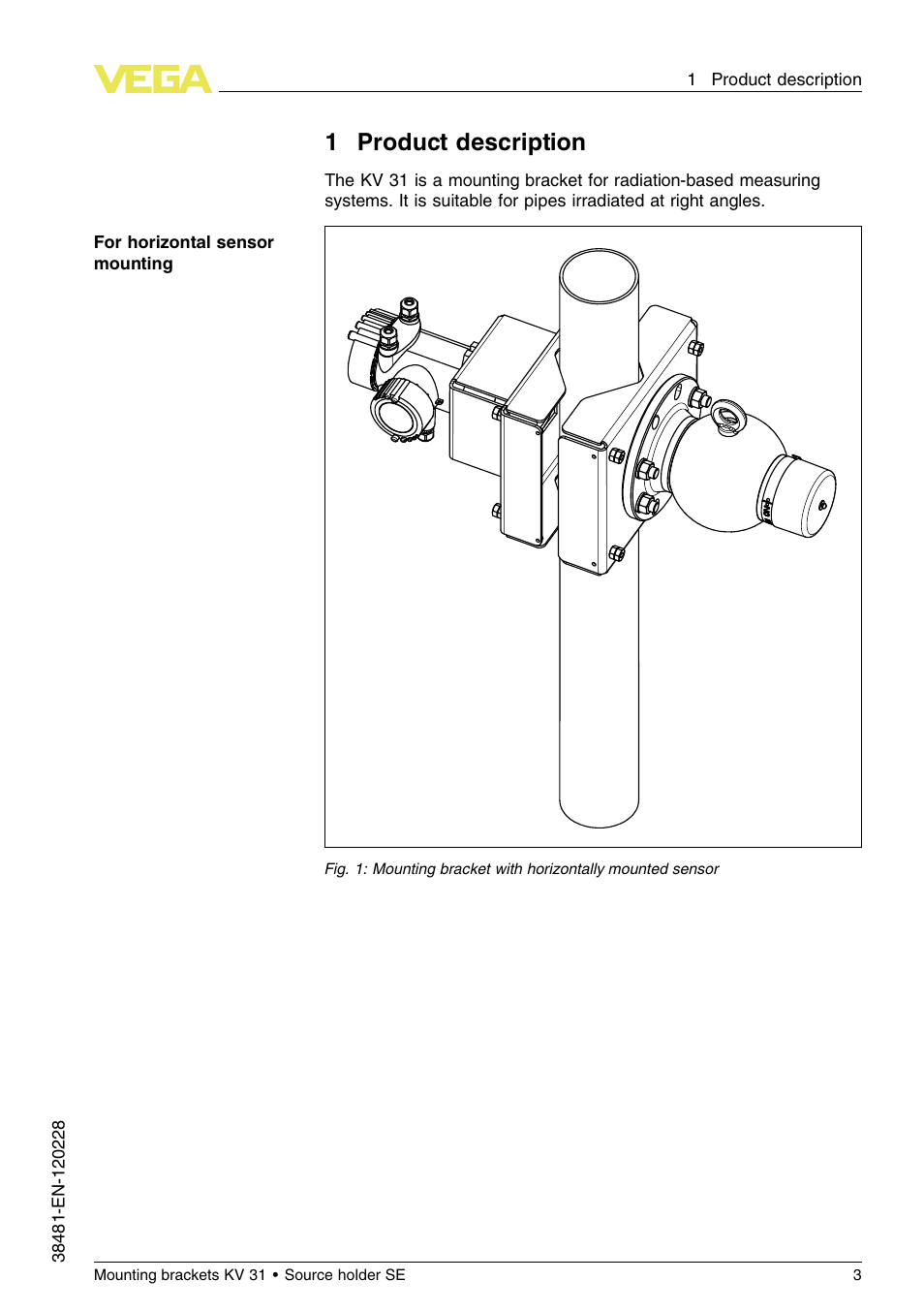 1 product description, 1product description | VEGA KV 31 Mounting brackets For tubes with ø 50…200 mm (Horizontal sensor mounting) User Manual | Page 3 / 12