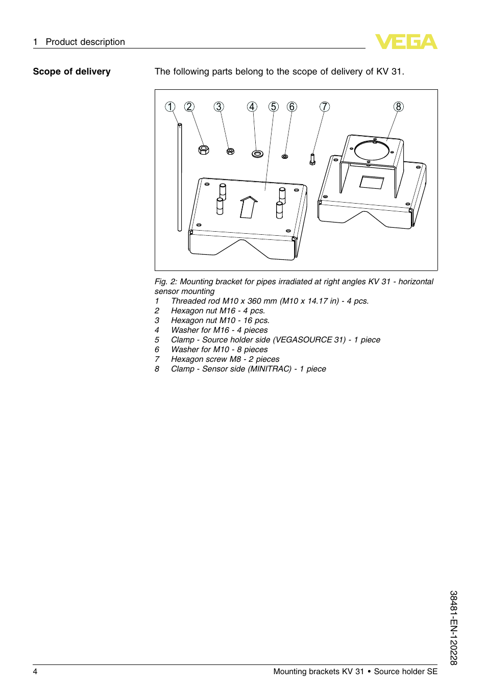VEGA KV 31 Mounting brackets For tubes with ø 50…200 mm (Horizontal sensor mounting) User Manual | Page 4 / 12
