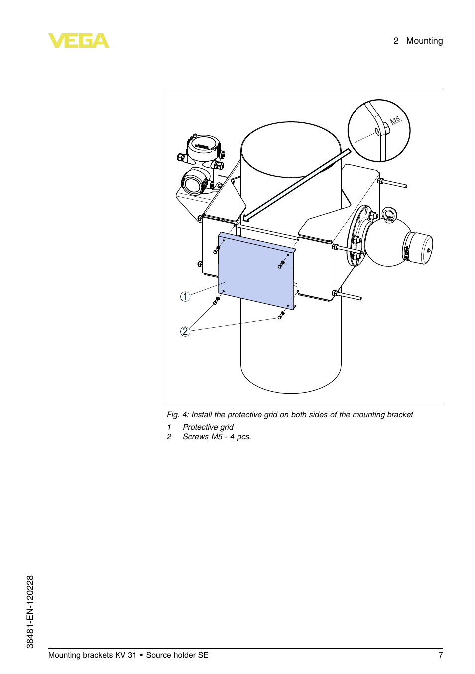 VEGA KV 31 Mounting brackets For tubes with ø 50…200 mm (Horizontal sensor mounting) User Manual | Page 7 / 12