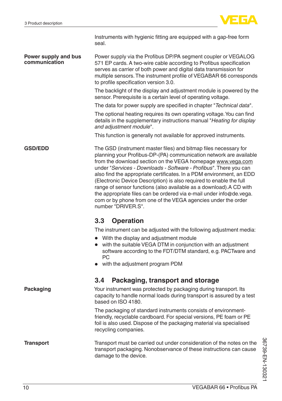 VEGA VEGABAR 66 Profibus PA User Manual | Page 10 / 76