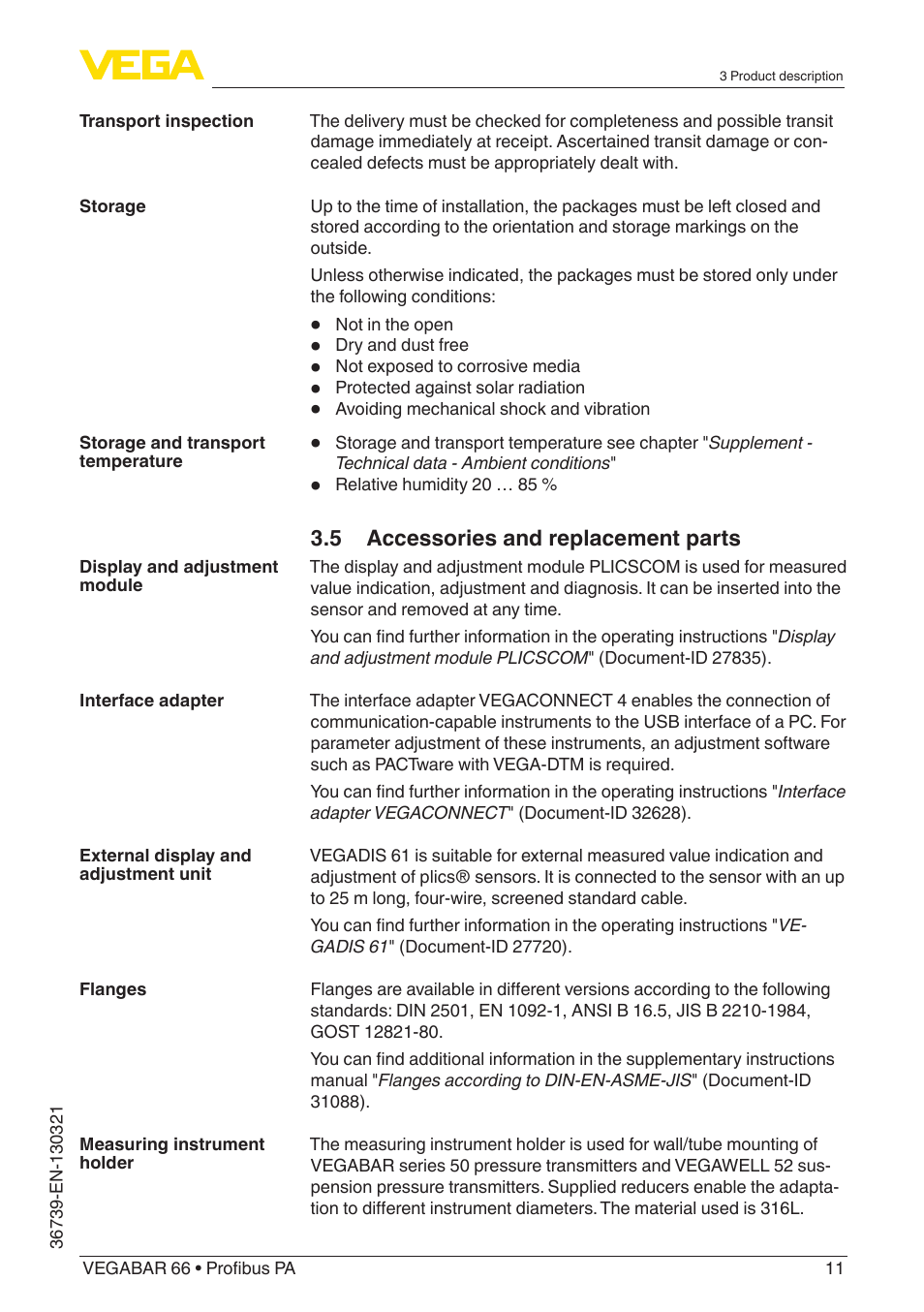 VEGA VEGABAR 66 Profibus PA User Manual | Page 11 / 76