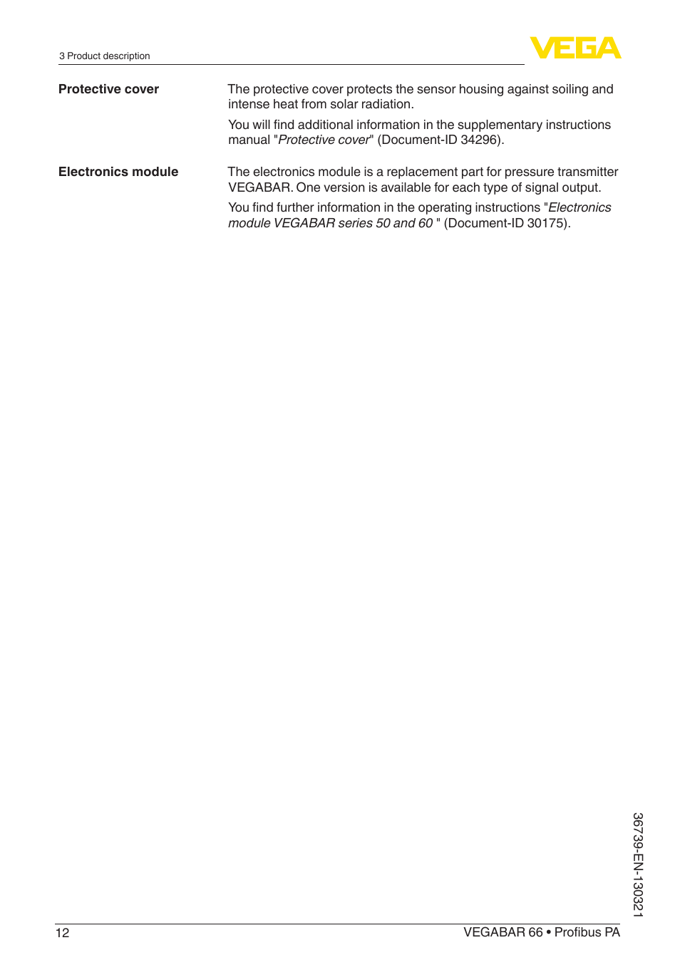 VEGA VEGABAR 66 Profibus PA User Manual | Page 12 / 76
