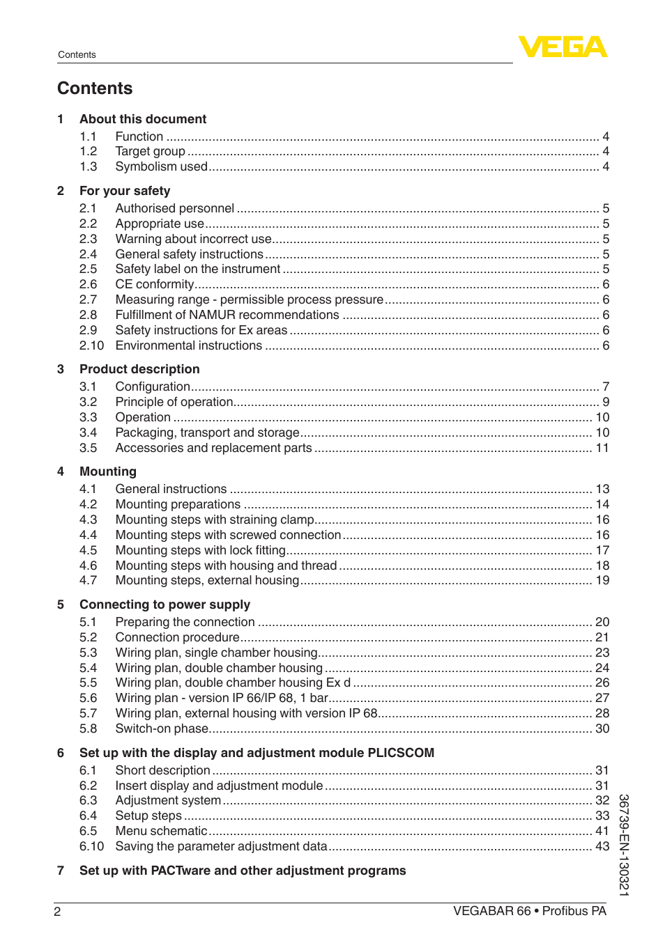 VEGA VEGABAR 66 Profibus PA User Manual | Page 2 / 76