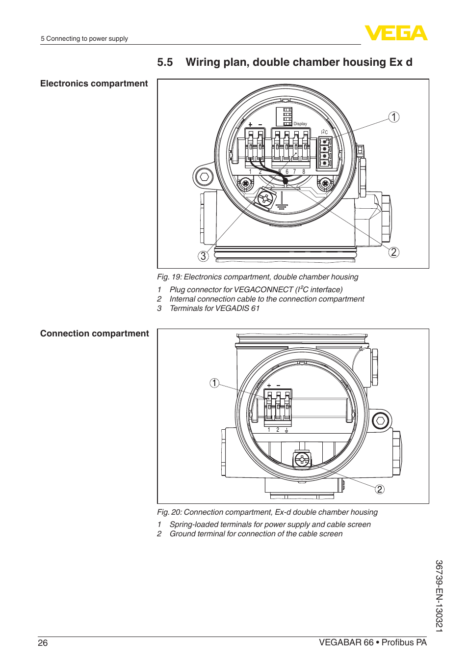 5 wiring plan, double chamber housing ex d 1 3 2 | VEGA VEGABAR 66 Profibus PA User Manual | Page 26 / 76