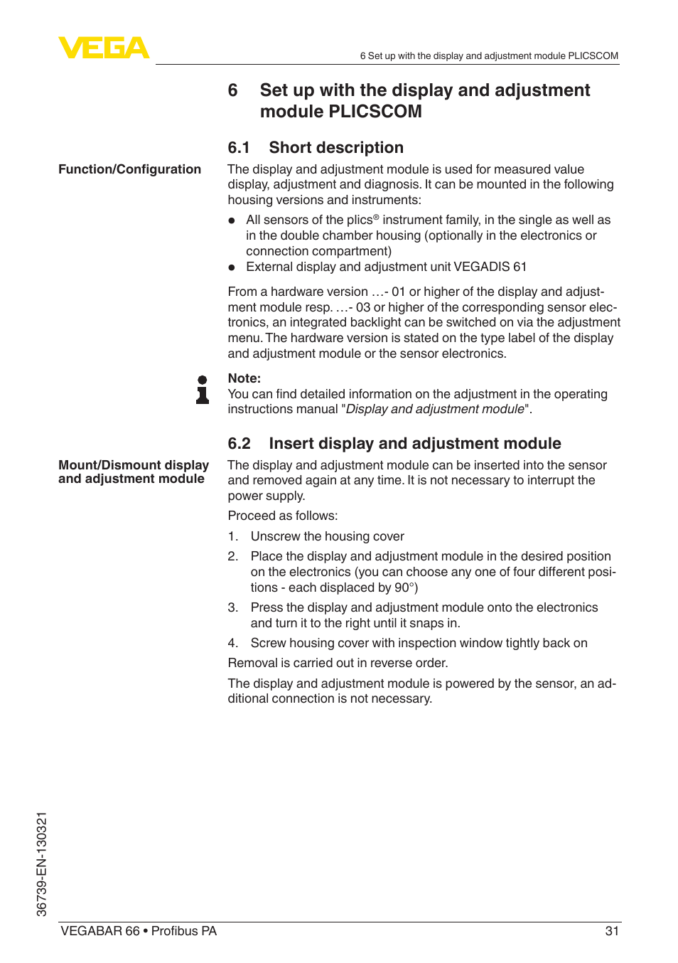 VEGA VEGABAR 66 Profibus PA User Manual | Page 31 / 76