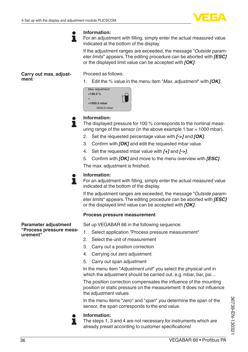 VEGA VEGABAR 66 Profibus PA User Manual | Page 36 / 76
