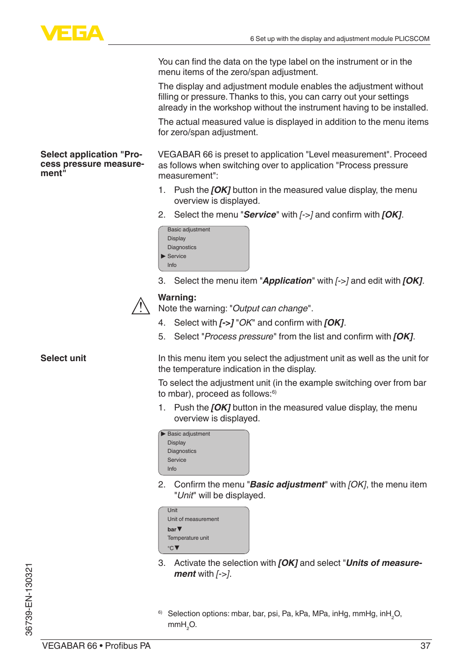 VEGA VEGABAR 66 Profibus PA User Manual | Page 37 / 76