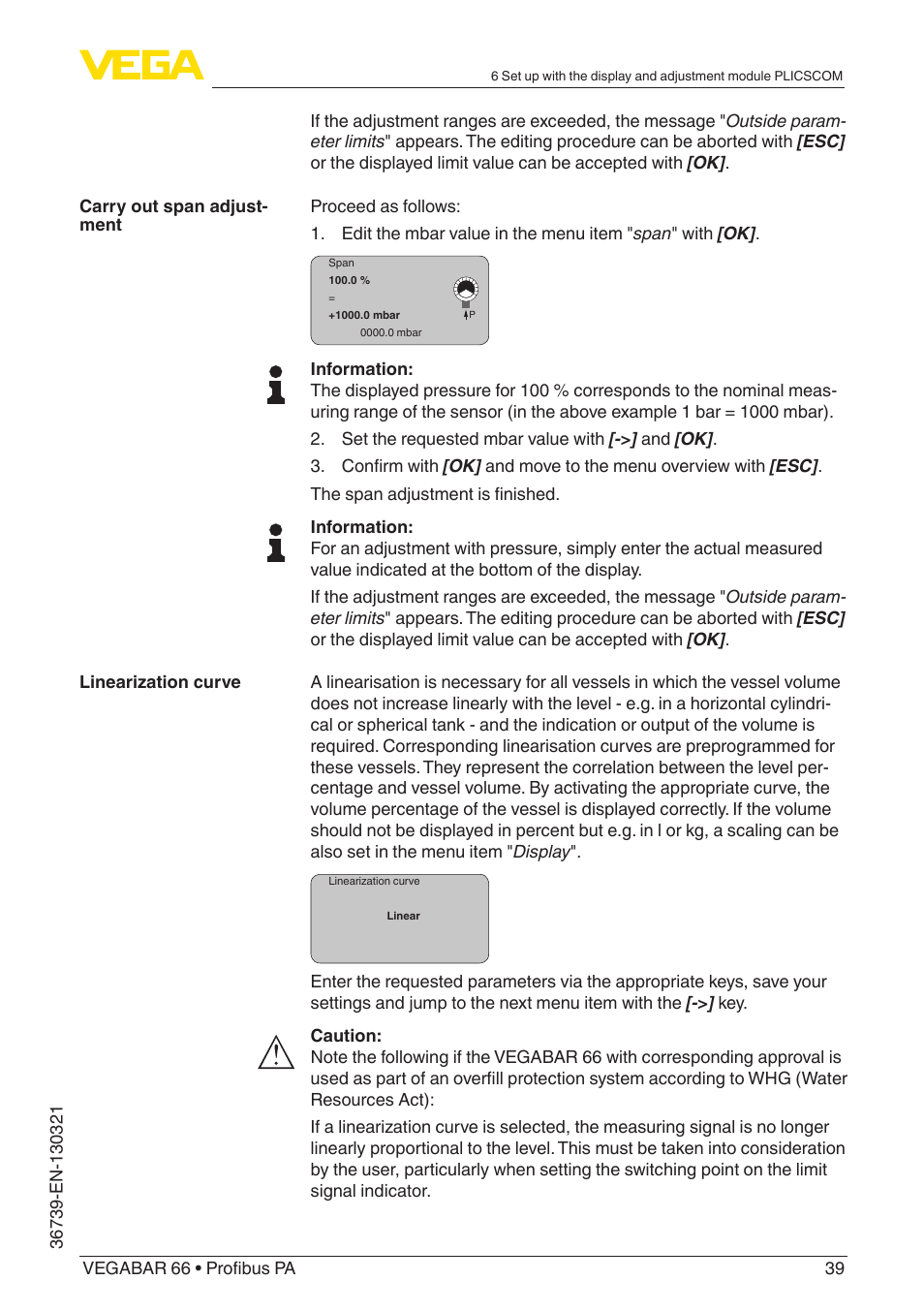 VEGA VEGABAR 66 Profibus PA User Manual | Page 39 / 76