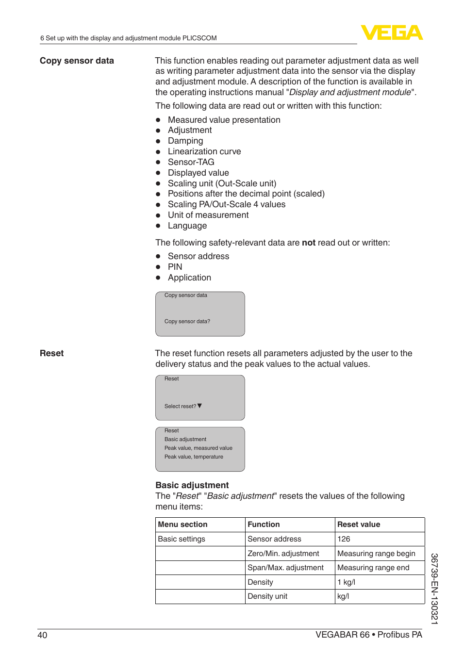 VEGA VEGABAR 66 Profibus PA User Manual | Page 40 / 76