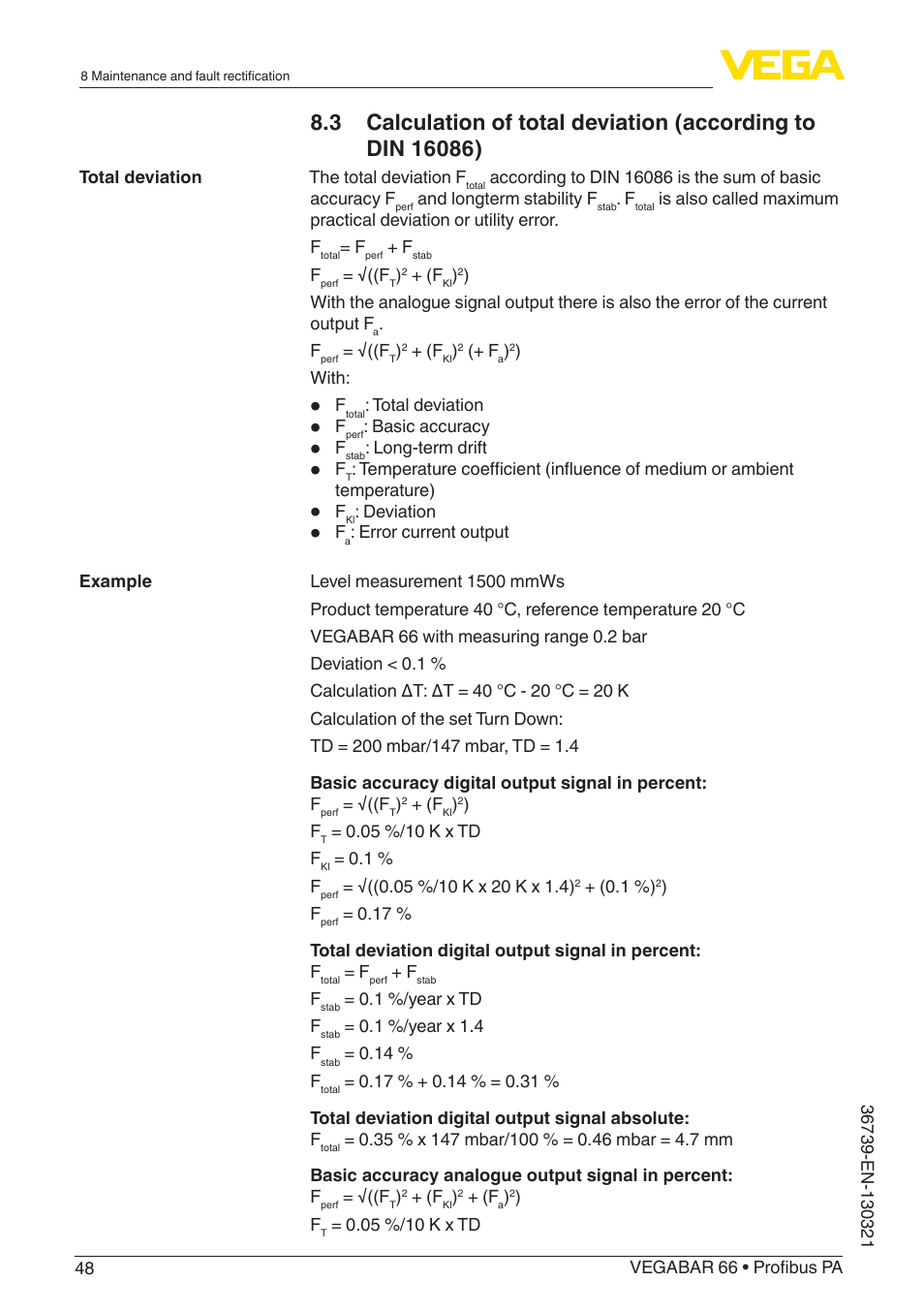 VEGA VEGABAR 66 Profibus PA User Manual | Page 48 / 76