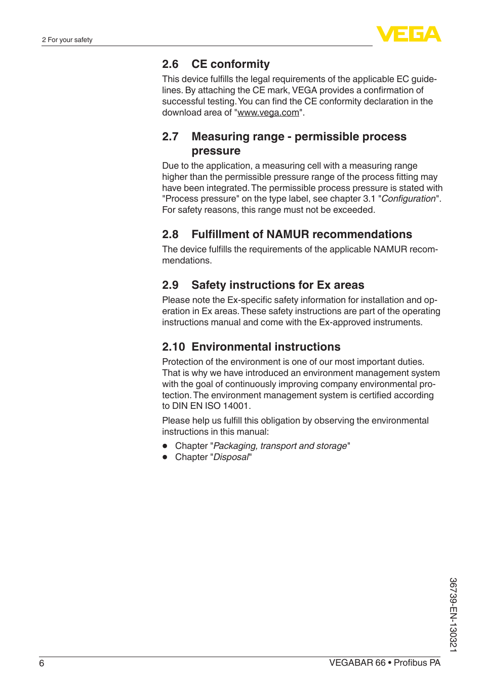 VEGA VEGABAR 66 Profibus PA User Manual | Page 6 / 76