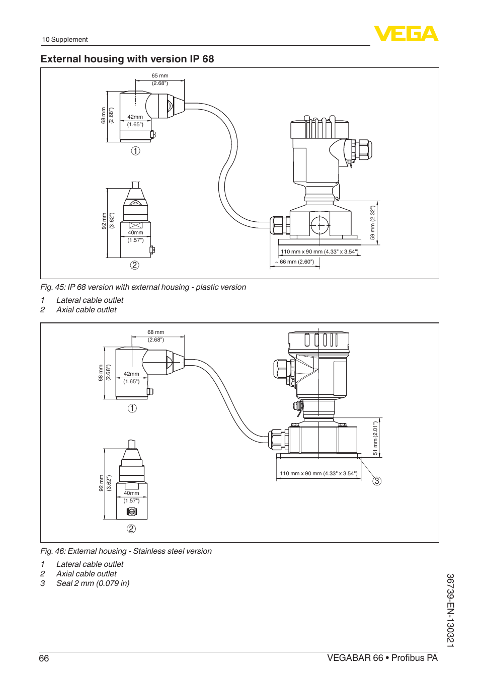 External housing with version ip 68 | VEGA VEGABAR 66 Profibus PA User Manual | Page 66 / 76