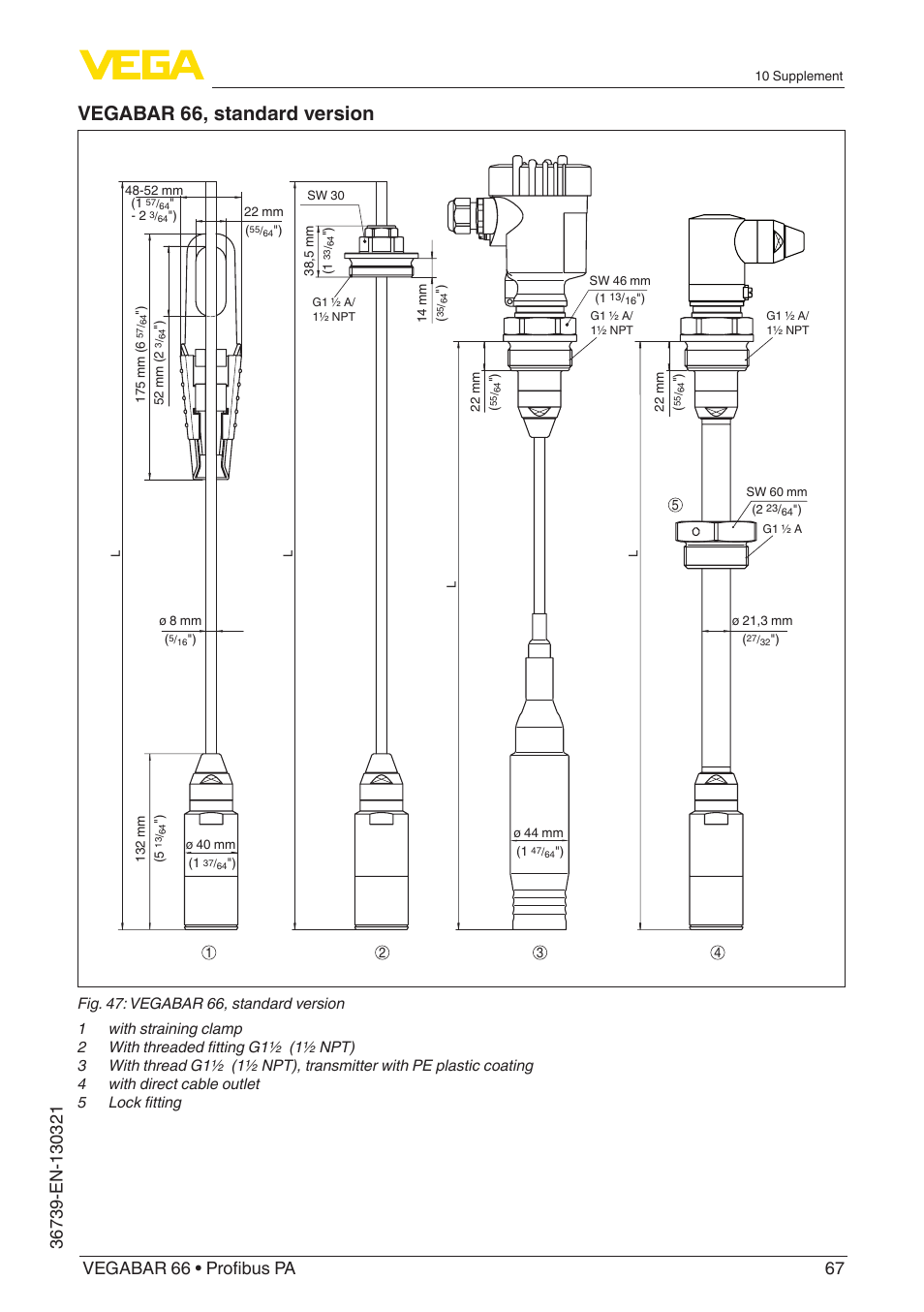 Vegabar 66, standard version | VEGA VEGABAR 66 Profibus PA User Manual | Page 67 / 76