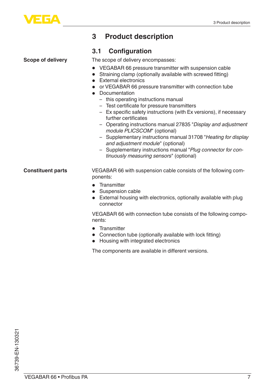 3 product description | VEGA VEGABAR 66 Profibus PA User Manual | Page 7 / 76