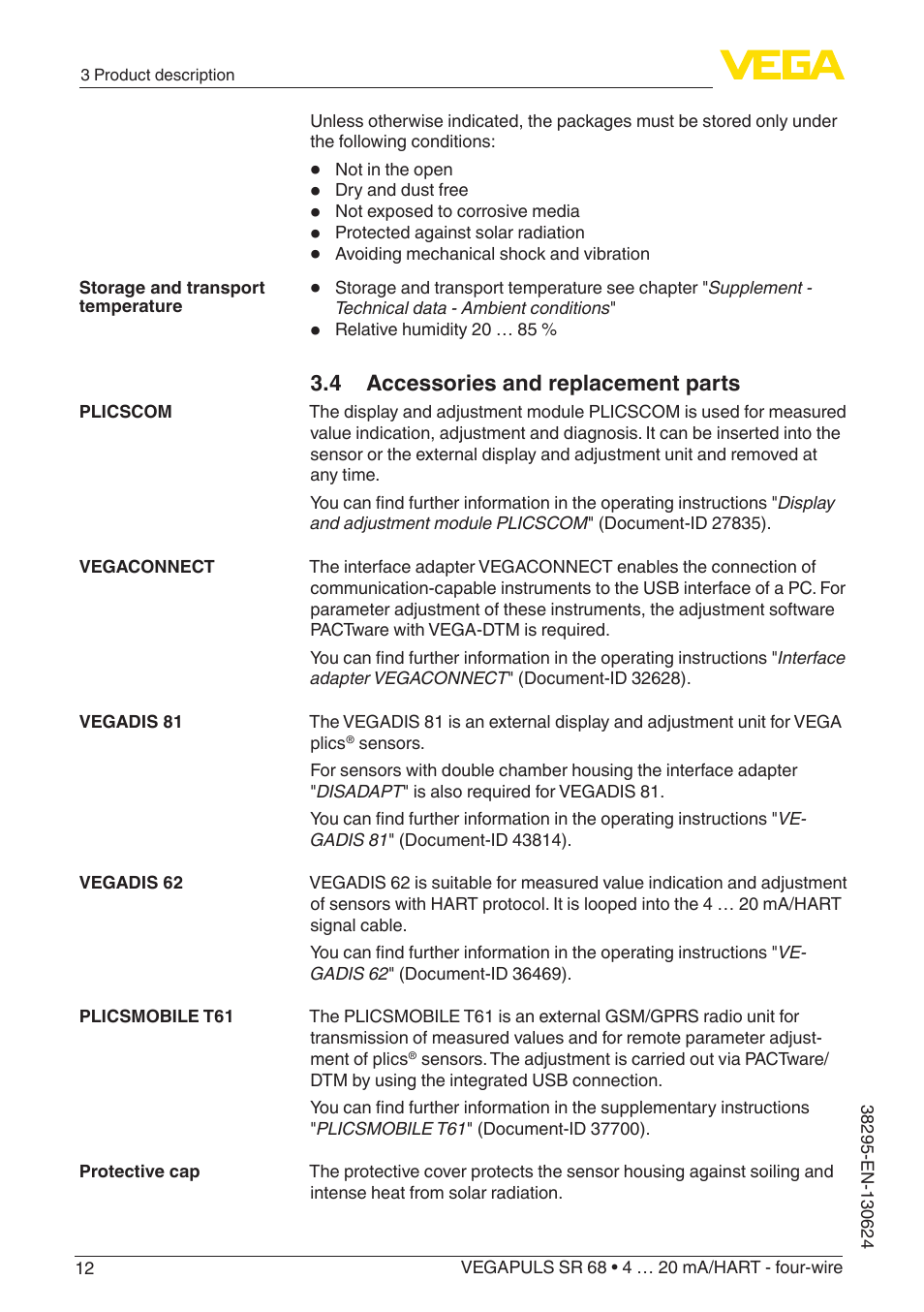 4 accessories and replacement parts | VEGA VEGAPULS SR 68 4 … 20 mA_HART - four-wire User Manual | Page 12 / 80