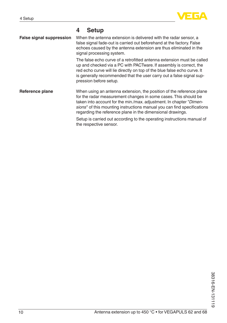 4 setup | VEGA VEGAPULS 68 Antenna extension up to 450 °C User Manual | Page 10 / 16