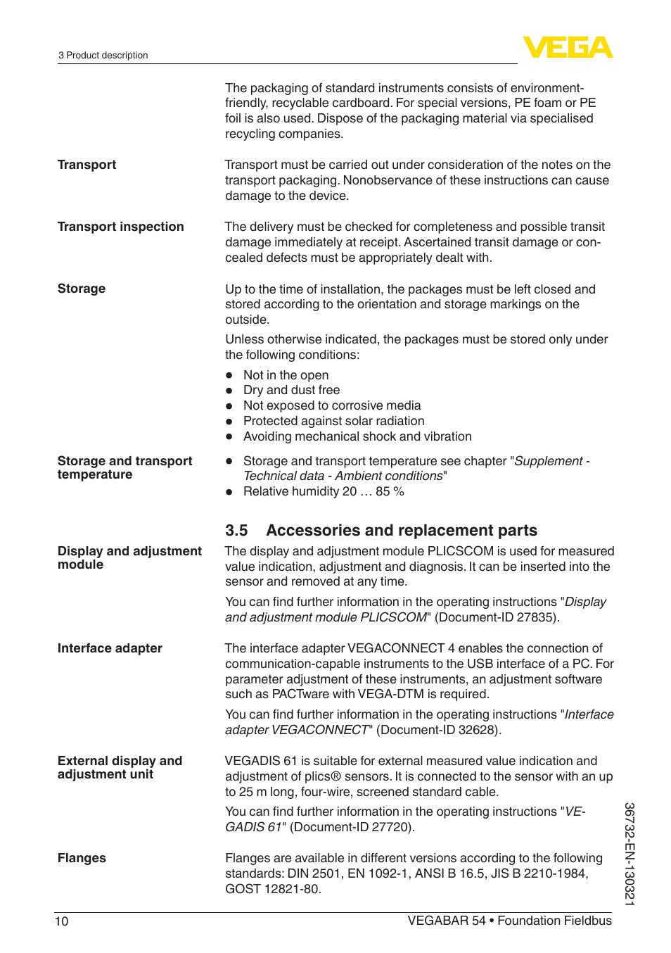 VEGA VEGABAR 54 Foundation Fieldbus User Manual | Page 10 / 72