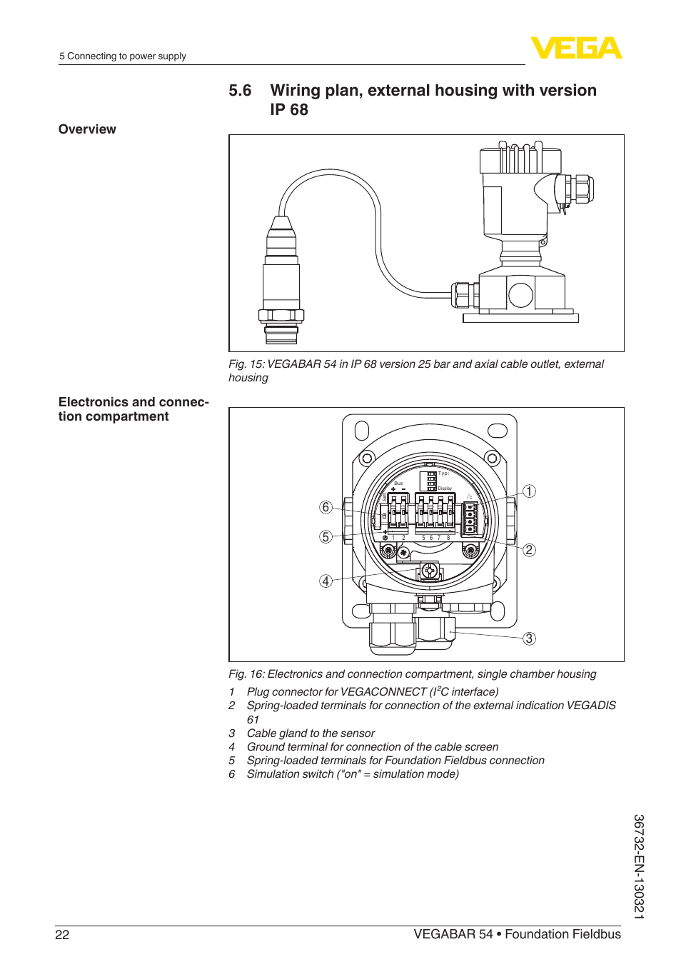 6 wiring plan, external housing with version ip 68 | VEGA VEGABAR 54 Foundation Fieldbus User Manual | Page 22 / 72