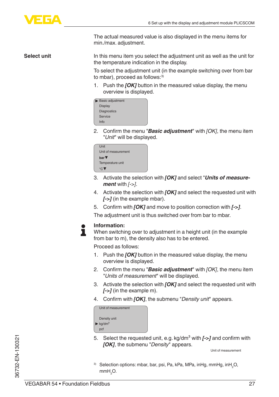 VEGA VEGABAR 54 Foundation Fieldbus User Manual | Page 27 / 72