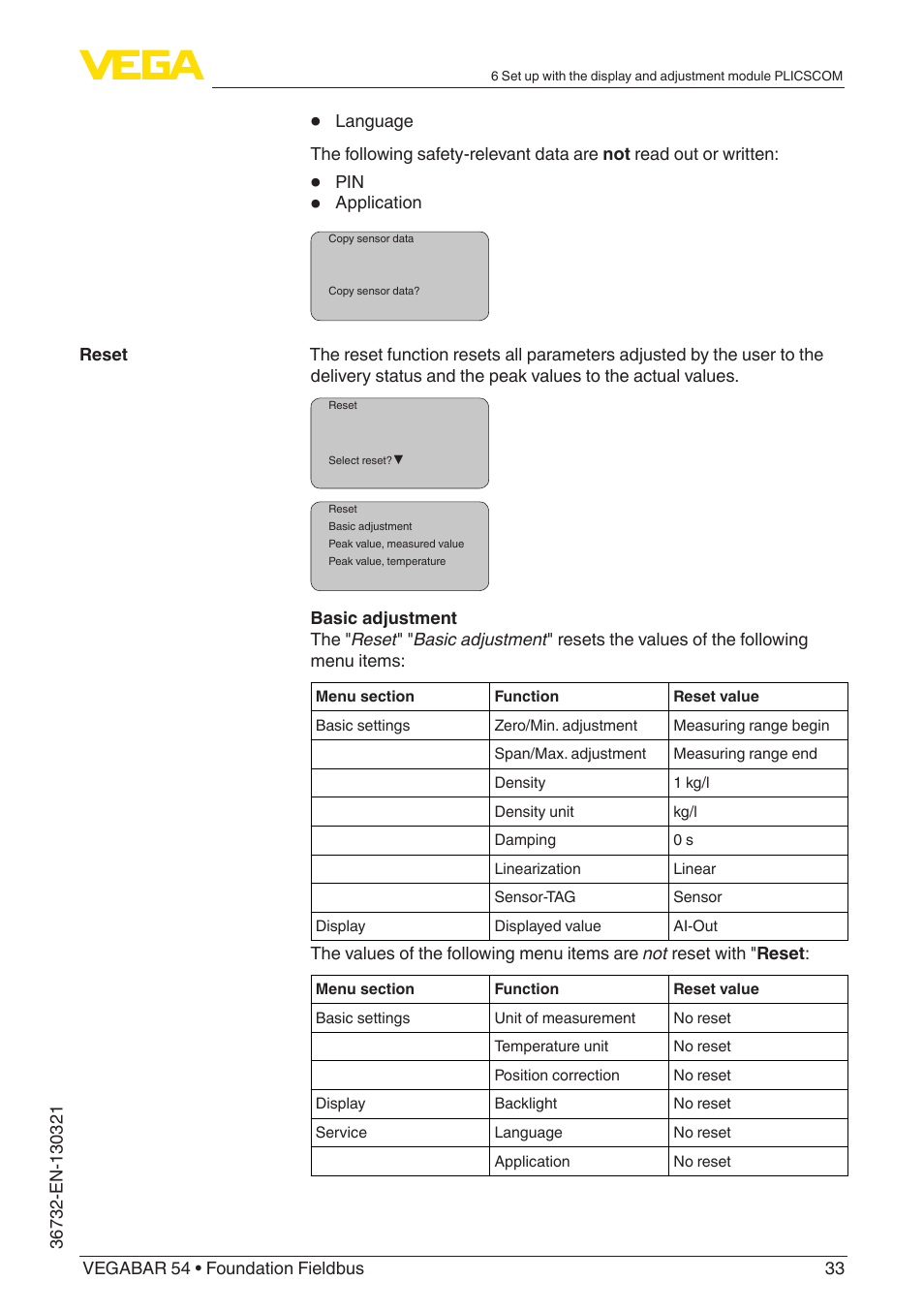 VEGA VEGABAR 54 Foundation Fieldbus User Manual | Page 33 / 72