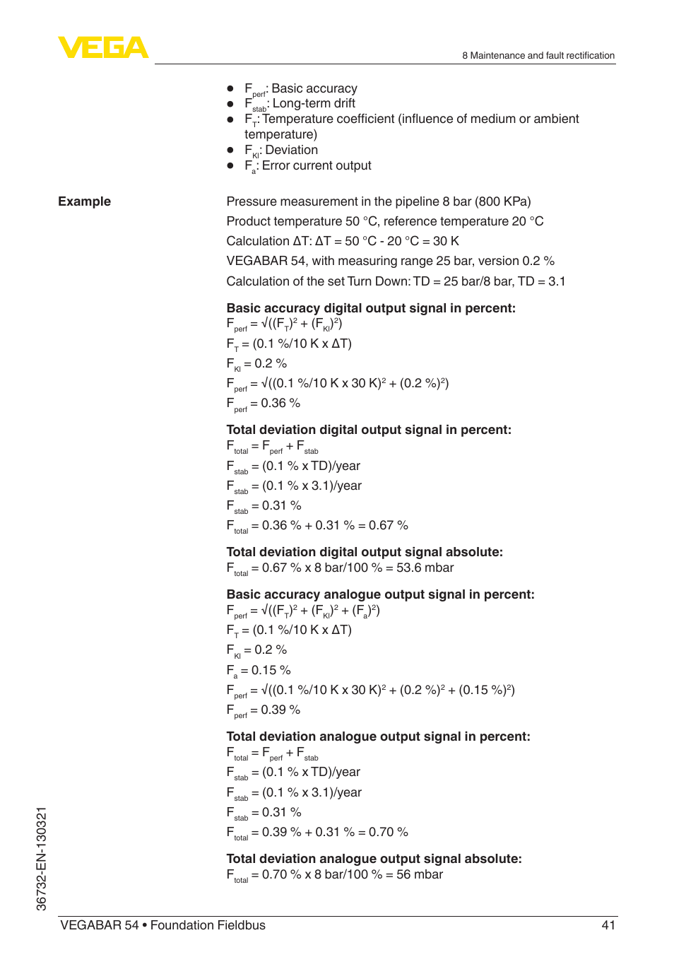 VEGA VEGABAR 54 Foundation Fieldbus User Manual | Page 41 / 72