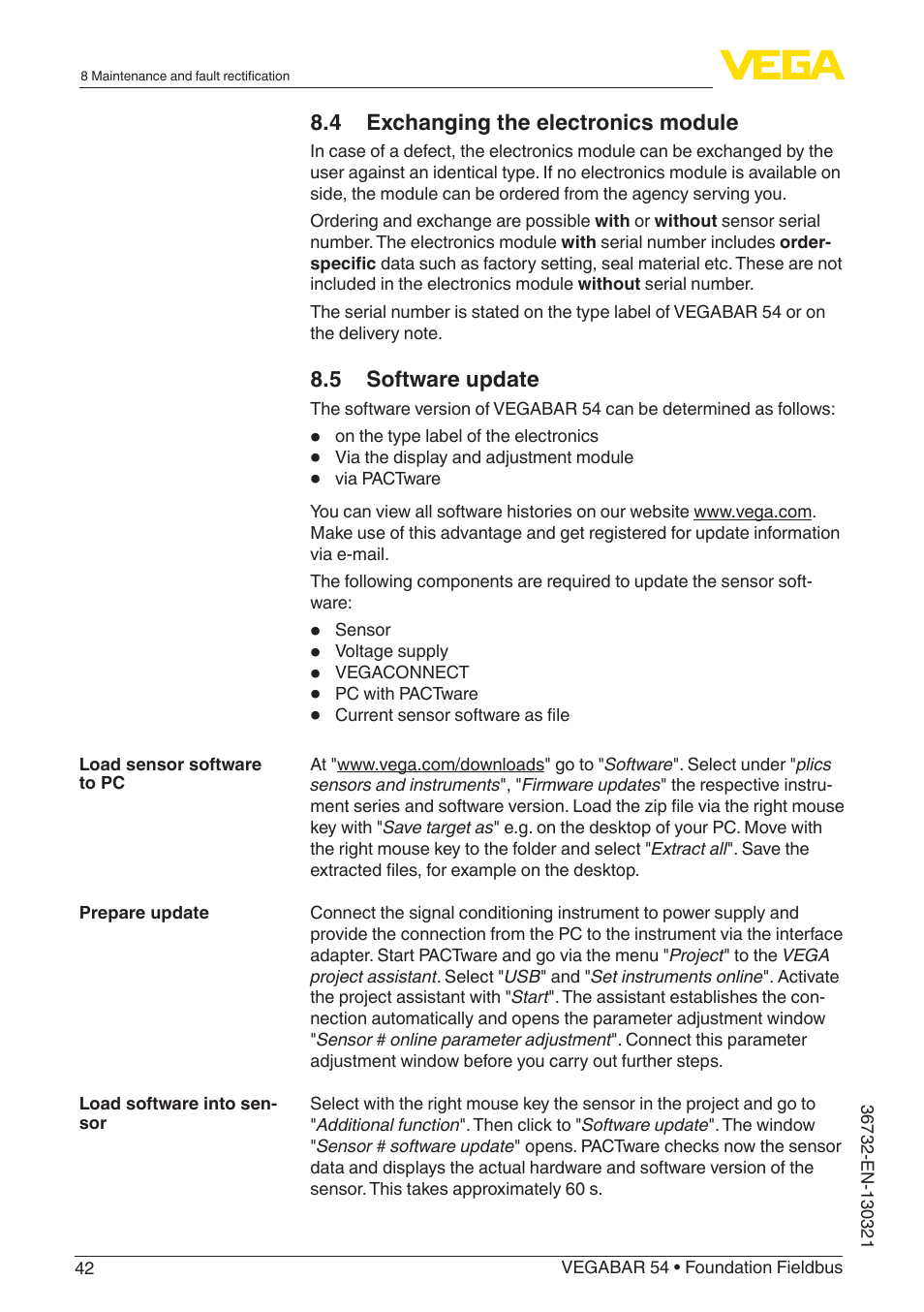 VEGA VEGABAR 54 Foundation Fieldbus User Manual | Page 42 / 72