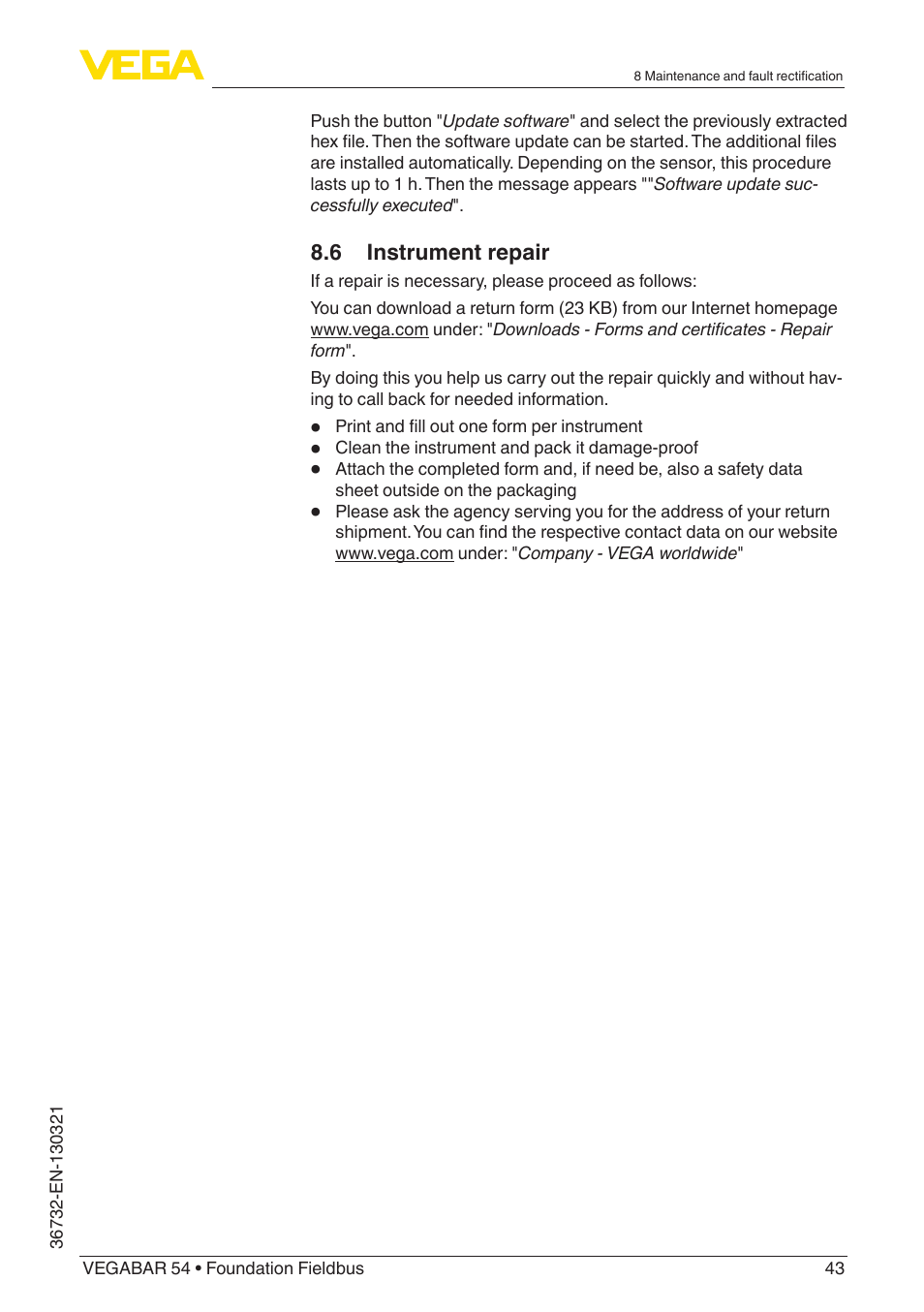 VEGA VEGABAR 54 Foundation Fieldbus User Manual | Page 43 / 72