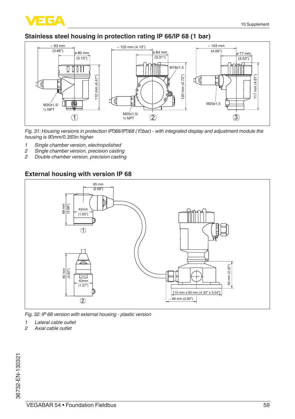 External housing with version ip 68 | VEGA VEGABAR 54 Foundation Fieldbus User Manual | Page 59 / 72