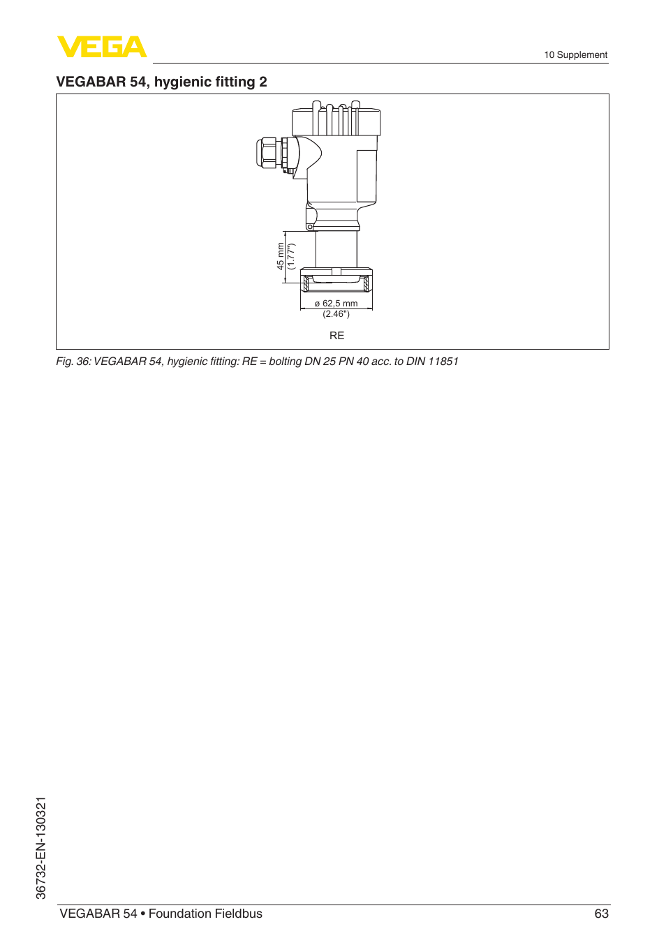 Vegabar 54, hygienic fitting 2 | VEGA VEGABAR 54 Foundation Fieldbus User Manual | Page 63 / 72