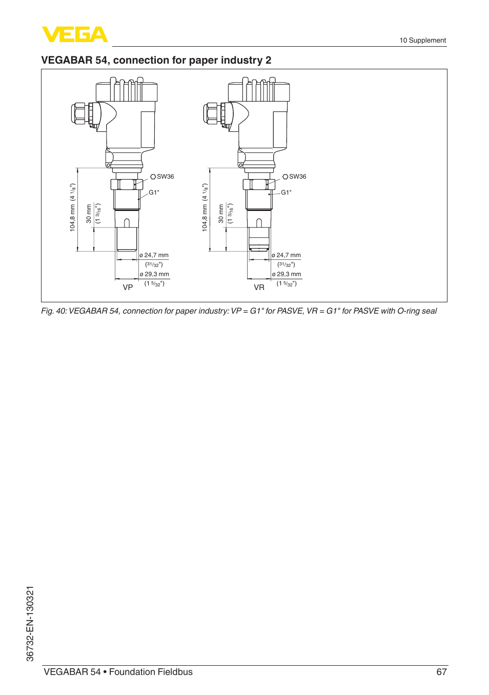 Vegabar 54, connection for paper industry 2, Vp vr | VEGA VEGABAR 54 Foundation Fieldbus User Manual | Page 67 / 72