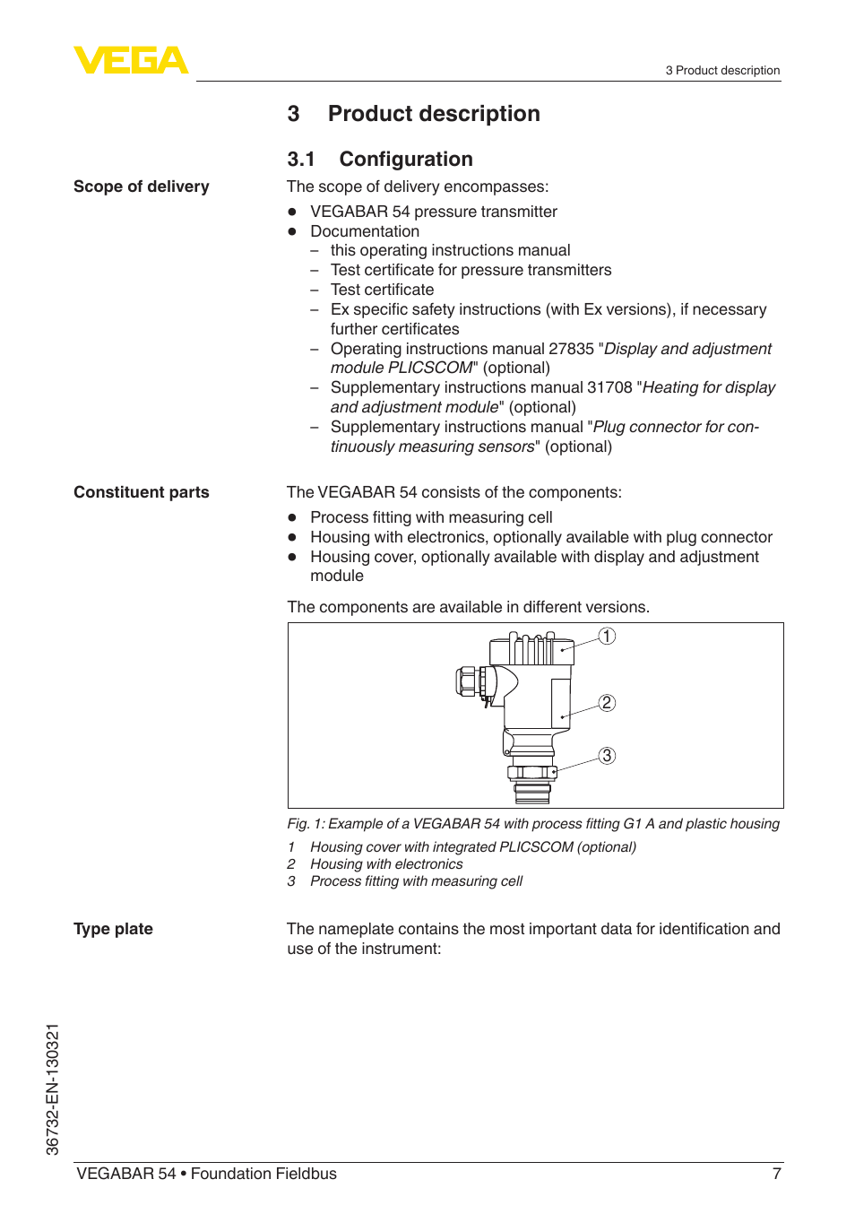 3 product description | VEGA VEGABAR 54 Foundation Fieldbus User Manual | Page 7 / 72