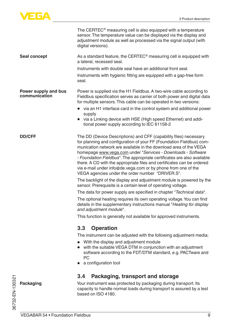 VEGA VEGABAR 54 Foundation Fieldbus User Manual | Page 9 / 72