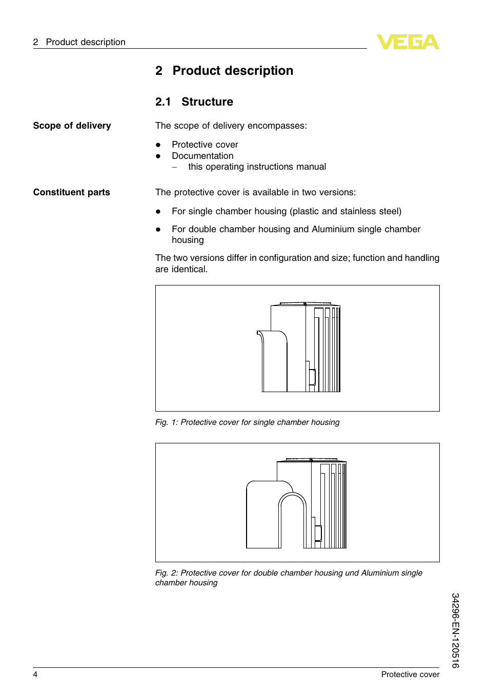 2 product description, 1 structure, 2product description | VEGA Protective cover User Manual | Page 4 / 12