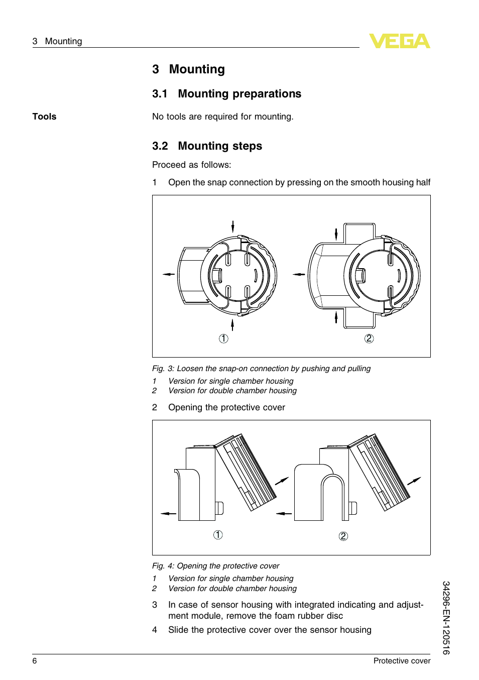 3 mounting, 1 mounting preparations, 2 mounting steps | 3mounting | VEGA Protective cover User Manual | Page 6 / 12