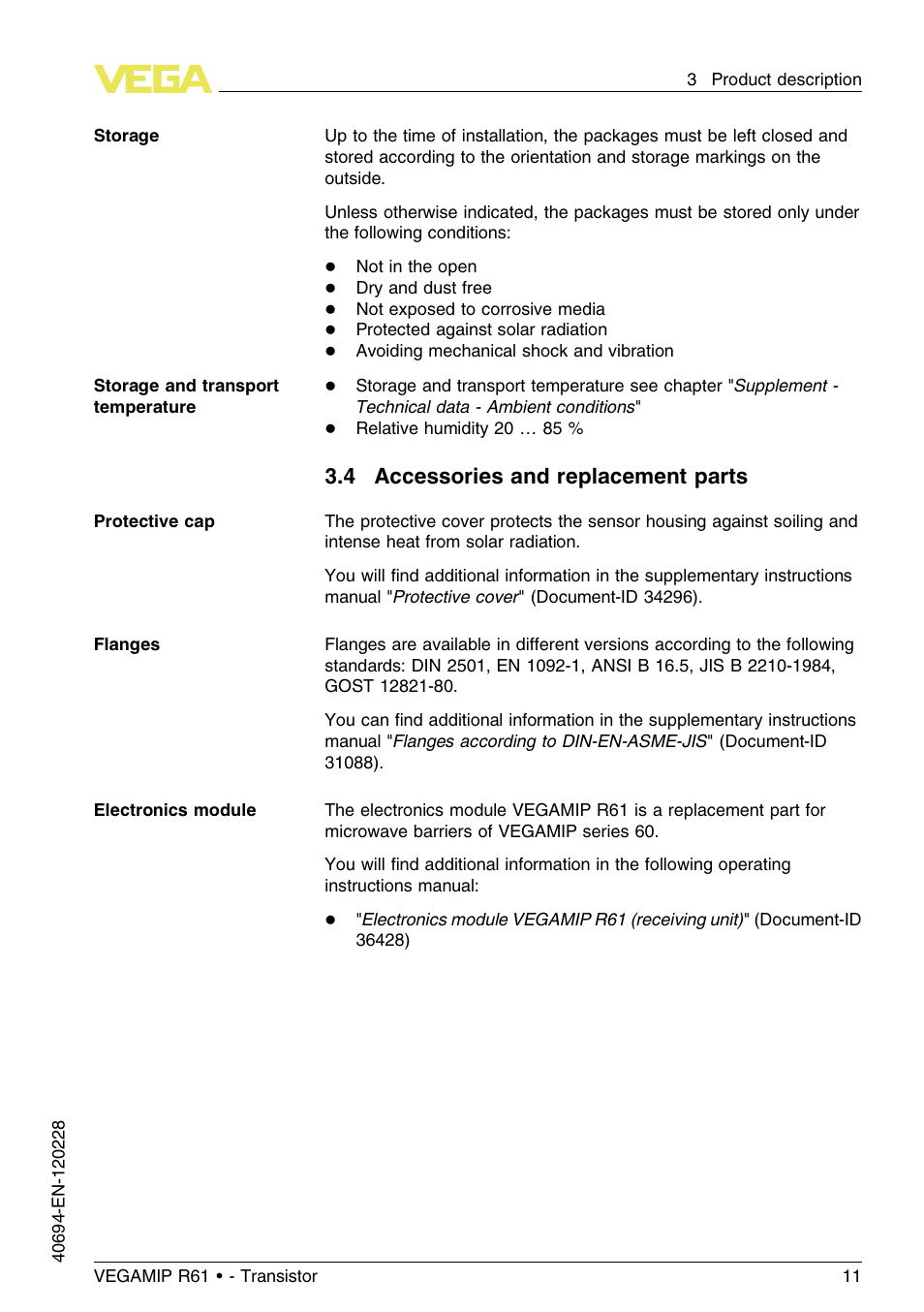 4 accessories and replacement parts | VEGA VEGAMIP R61 Receiving unit - Transistor User Manual | Page 11 / 48