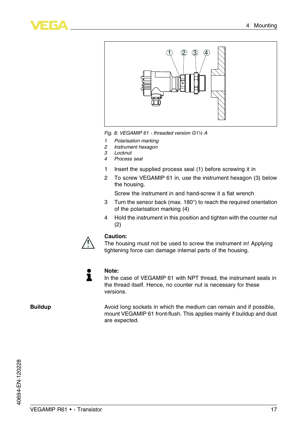 VEGA VEGAMIP R61 Receiving unit - Transistor User Manual | Page 17 / 48