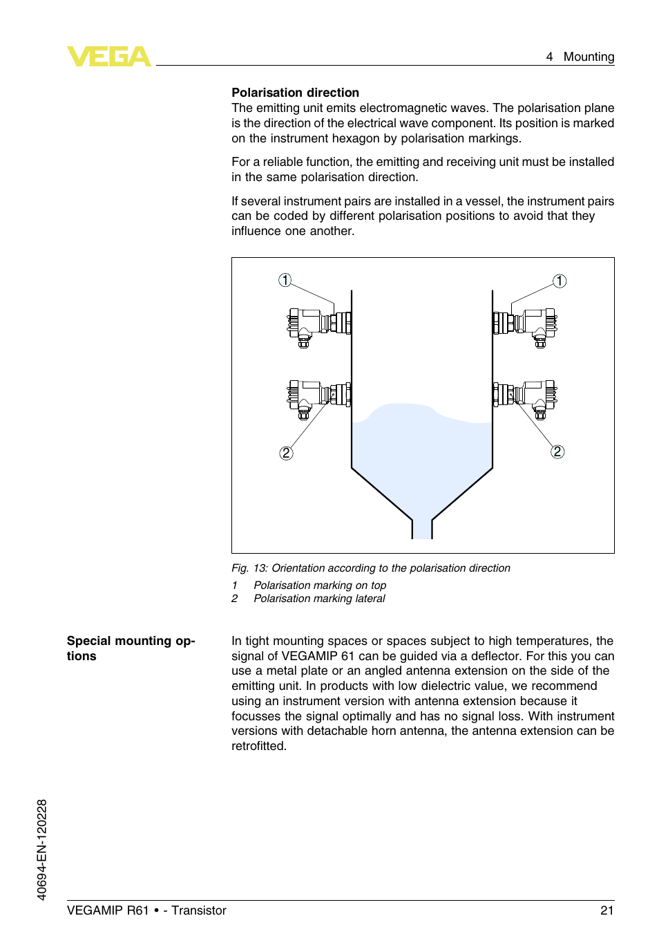 VEGA VEGAMIP R61 Receiving unit - Transistor User Manual | Page 21 / 48