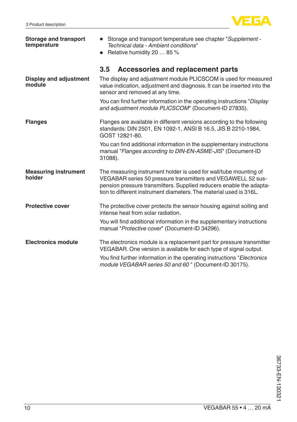 5 accessories and replacement parts | VEGA VEGABAR 55 4 … 20 mA User Manual | Page 10 / 64