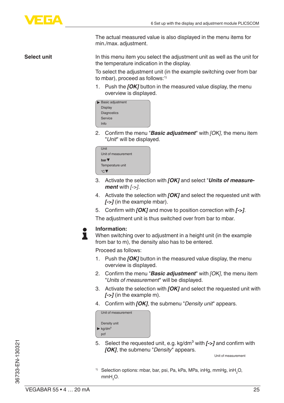 VEGA VEGABAR 55 4 … 20 mA User Manual | Page 25 / 64