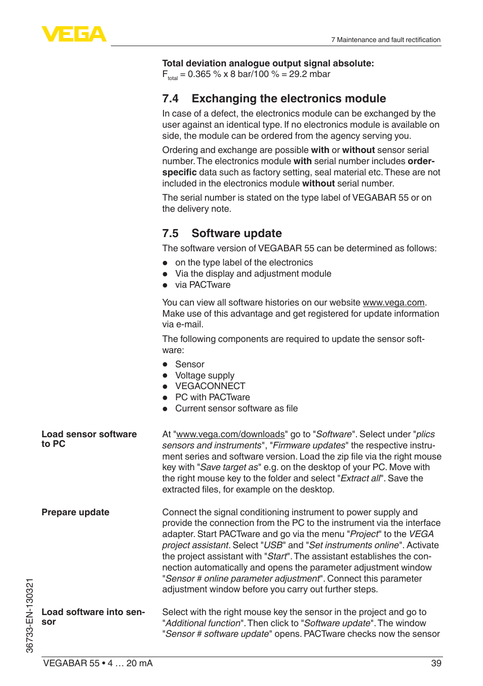 VEGA VEGABAR 55 4 … 20 mA User Manual | Page 39 / 64